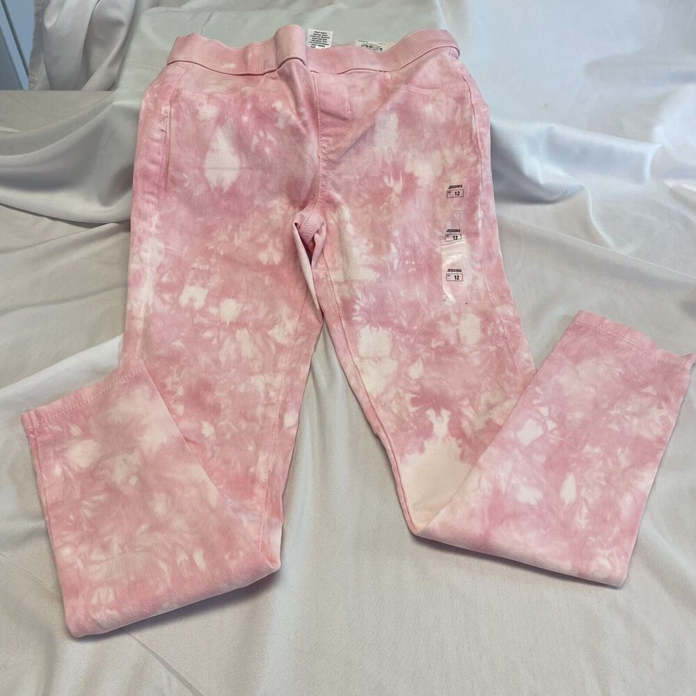 SO Goods For Life Girl's Mid Rise Pull-On Jeggings Sz 12 Pink and Pink Tie-Dye